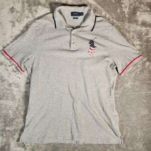 Polo Ralph Lauren Polo Mens Large Gray Big‎ Pony USA American Flag Patriotic